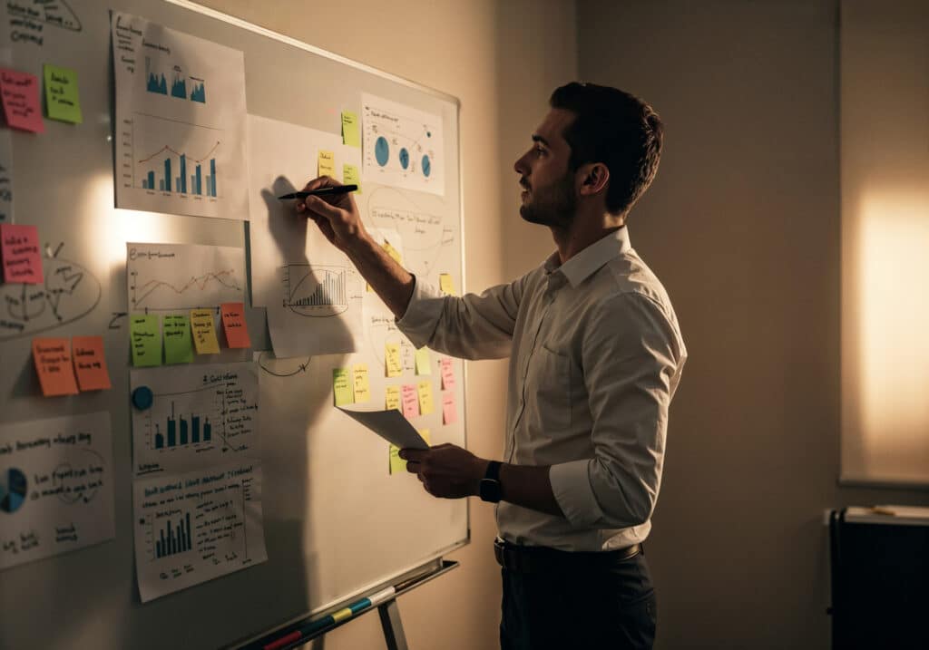 homem na empresa planejando projeto BI